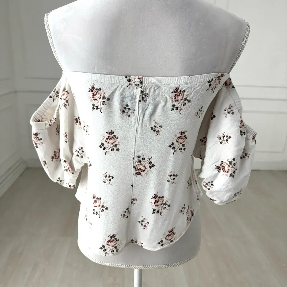 Reformation Pamplemousse Floral Off-The-Shoulder Puff‎ Sleeve Cream Size Large